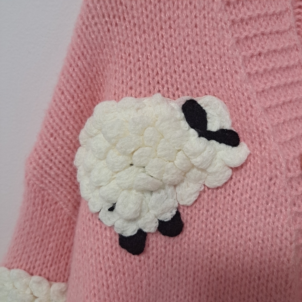 Dreamers By Debut Counting Sheep 3D Bobble Cardigan Pink Small NWOT - Picture 4 of 7